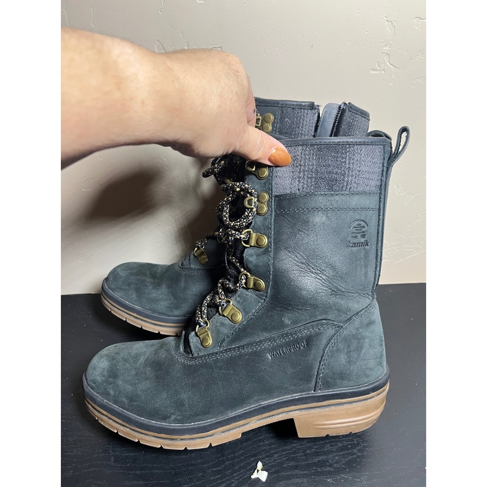 Kamik Waterproof Winter Snow Boots Womens Size 6 Black Lace Up Side Zip - Picture 9 of 9
